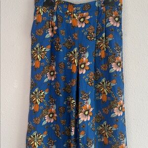 Modcloth Women Blue Floral Print 100% Cotton Wide Leg/Culottes Pants Size Medium